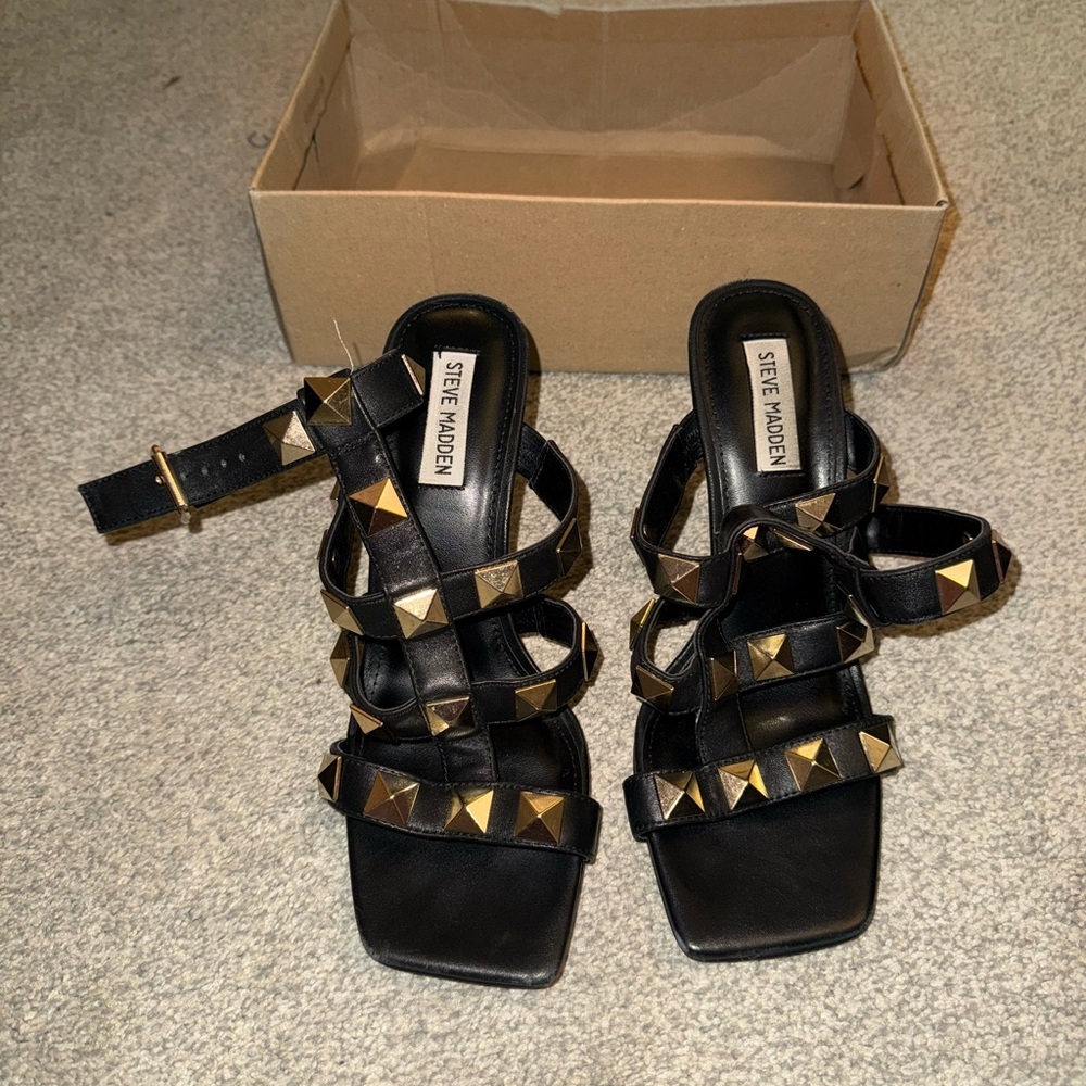 Steve Madden Black Heels with Gold Studs